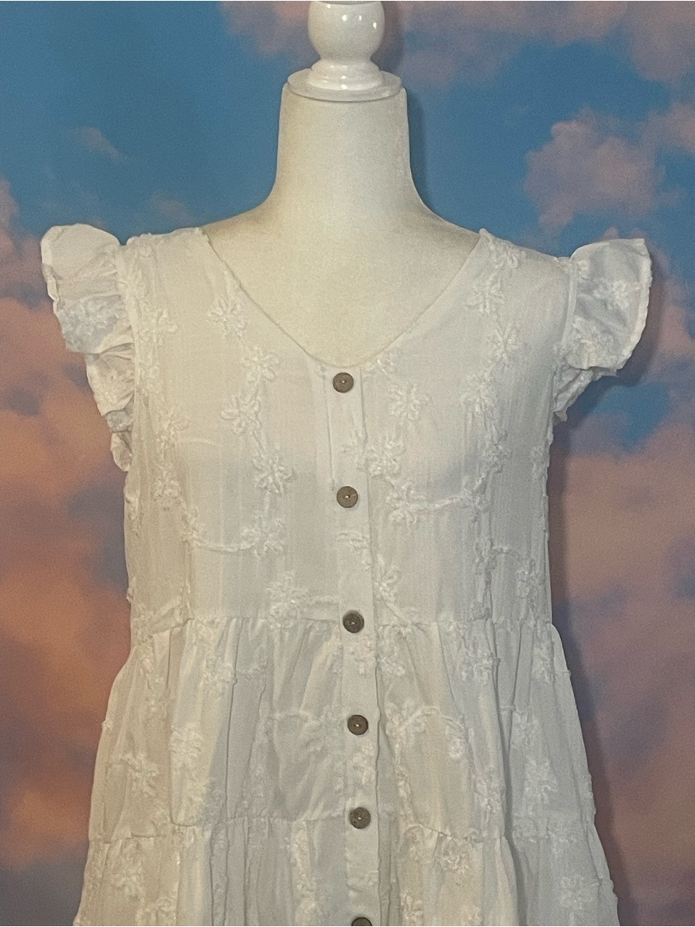 Sweet Baltic Born White Floral  Embroidered Button Front Sundress - Picture 5 of 14
